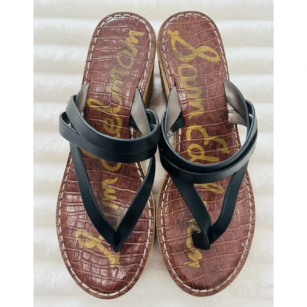 Sam Edelman Womens Rasha Slip On Cork Wedge Flip Flop Sandals Dark Brown Sz‎ 9.5